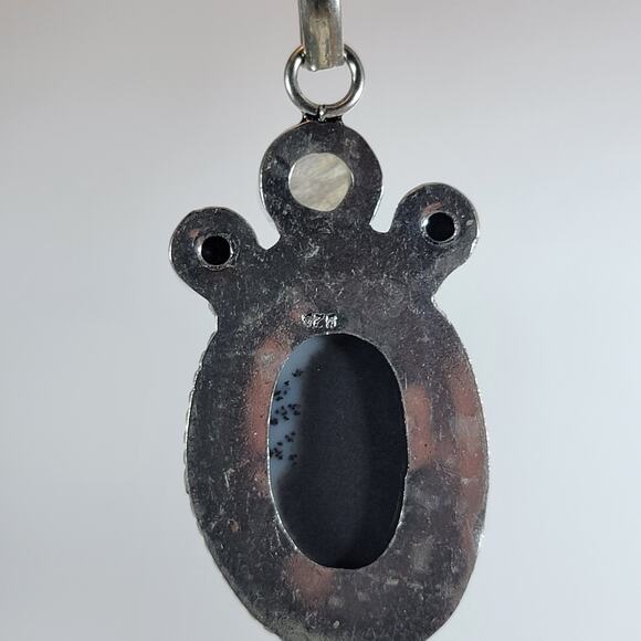 Handmade Silver Pendant With Dendritic Agate, Moonstone Flash & Black Onyx Trio - Picture 8 of 9